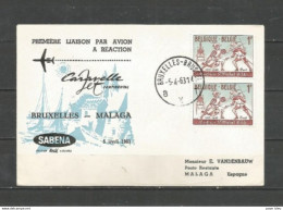 BRUXELLES-MALAGA - Sabena 5-4-1963 - Timbres Belgique (Gilde St Michel) - Avions