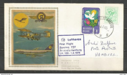 BRUXELLES-HAMBOURG - LUFTHANSA 1/4/1974 - Timbres Belgique - Airplanes