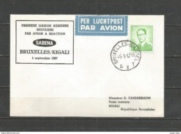 BRUXELLES-KIGALI - Sabena 5-9-1967 - Timbres Belgique (Baudouin Lunettes Type Marchand) - Airplanes