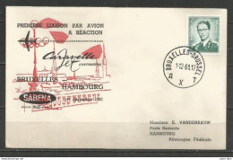 BRUXELLES-HAMBOURG - Sabena 1/12/1961 - Timbres Belgique (Baudouin Lunettes Type Marchand) - Avions