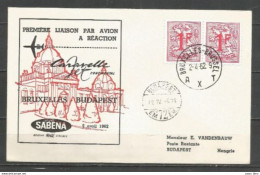 BRUXELLES-BUDAPEST 2-4-1962 - Sabena Caravelle - Timbres Belgique Lion Héraldique - Flugzeuge