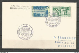 ANKARA - BRUXELLES 10-11-58 - Sabena - Timbres Turquie  Danse Bergame - Vliegtuigen