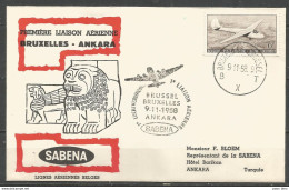 BRUXELLES - ANKARA 9-11-58 - Sabena - Timbres Belgique Planeur - Vliegtuigen