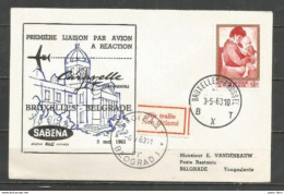 BRUXELLES-BELGRADE-BEOGRAD 3-5-1963 - Sabena Caravelle - Timbre Belgique Permeke - Avions