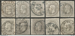 Belgique - Léopold II - N°35 Obl. ANVERS (différents Types) - 10 Timbres + Nuances De Couleur - 1869-1883 Leopold II.