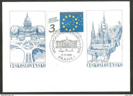 Tchécoslovaquie - Carte Commémorative Visite Georges Bush à Prague 1990 - Timbre  Europe Assemblée - Briefe U. Dokumente