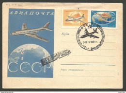 Aérophilatélie - URSS - Carte Et Cachet En Russe 1er Vol Boeing 707 Bruxelles-Moscou 7-8.IV.1960 - Briefe U. Dokumente