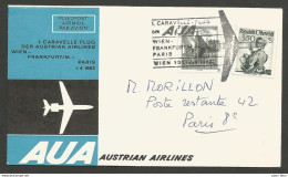 Aérophilatélie - Autriche - AUA Austrian Airlines - Wien-Frankfurt-Paris 1-4-63 - Wien Rathaus - Niederösterreich 1950 - Erst- U. Sonderflugbriefe