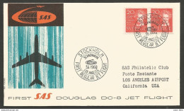 Aérophilatélie - Suède - First SAS Douglas DC-8 Jet Flight Stockholm-Los Angeles 3.6.1960 - Covers & Documents