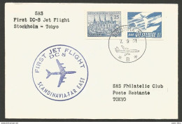 Aérophilatélie - Suède - Scandinavian Air Services SAS - First Flight Stockholm-Tokyo 07/09/61 - Brieven En Documenten