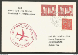 Aérophilatélie - Suède - Scandinavian Air Services SAS - First Flight Stockholm-Johannesburg 1-11-61 - Storia Postale