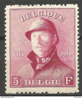 Belgique - N° 177 ** 5 Frs  "Roi Casqué" - 1919-1920  Re Con Casco