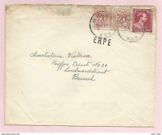 Belgique - Griffe Linéaire - ERPE - Sur Lettre Du 30/04/1953 - Col Ouvert N°832 + Lion Héraldique N°851 - Linear Postmarks