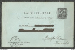 France - Carte Postale Type Sage N°89-CP4 - Obl. Paris (pas Lisible) + Cachet "ARRIVEE MONTPELLIER" - Bijgewerkte Postkaarten  (voor 1995)