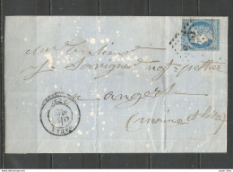 France - DEUX-SEVRES - Obl.GC - Lettre De MAUZE-SUR-LE-MIGNON Vers Angers - Verso Convoyeur Nuit La Rochelle à Paris - 1849-1876: Klassik