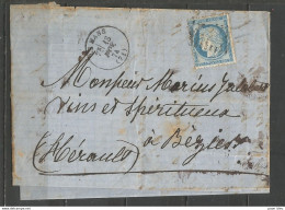 France - Sarthe - Obl.type 16 - Lettre De LE MANS à Béziers - 1849-1876: Periodo Classico