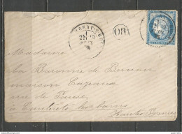 France - Rhône - Obl.type 17 - Lettre Obl. St.RAMBERT-S-RHONE Vers Cauterets + "OR" Cerclé + Verson MONTREAU + Ambulant - 1849-1876: Klassik