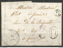 France - LAC Non Affranchie De COULOMS Cachet Boîte B (CROUY-SUR-OURCQ 13/8/55) Vers Paris - Cachet-taxe 30cts - 1849-1876: Période Classique