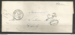 France - LAC Non Affranchie De VIELS-MAISONS Du 3/1/1855 Vers CHARLY - Cachet-taxe 30cts - 1849-1876: Période Classique