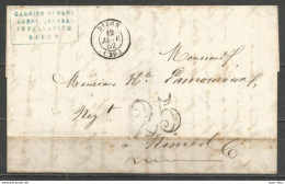 France - LAC Non Affranchie De DIJON à NIMES Du 12/1/1852 - Cachet-taxe 25cts - 1849-1876: Classic Period