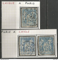 France - Convoyeurs - Ambulants - Lignes - Gares - Paris à L'AIGLE Et L'AIGLE à Paris - 1876-1898 Sage (Tipo II)