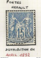 France - Type Sage - Bureaux De Distribution - FONTES (Hérault) - 1876-1898 Sage (Tipo II)