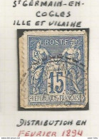 France - Type Sage - Bureaux De Distribution - ST GERMAIN-EN-COGLES (Ille-et-Vilaine) - 1876-1898 Sage (Tipo II)