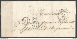 France - LAC Non Affranchie De VIC-FAZENSAC Pour AGEN Du 24/11/1852 - Cachet-taxe 25cts - 1849-1876: Période Classique