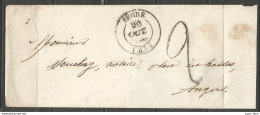 France - LSC Non Affranchie De SEGRE (Maine-et-Loire) Vers ANGERS Du 20/10/49 Taxée 2 Décimes - 1849-1876: Periodo Clásico