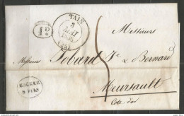 France - LAC De TAIN Vers MEURSAULT Du 2/5/1836 + Cachet Décime Rural - Verso Cachet BEAUNE Demi-fleuron - 1801-1848: Précurseurs XIX