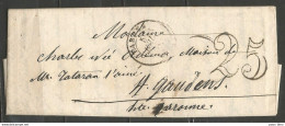 France - LAC Non Affranchie Du 05/07/1850 De Tarbes Vers St Gaudens + Cachet-taxe "25" - 1849-1876: Période Classique