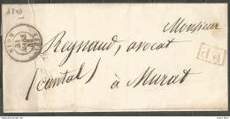 France - LSC Du 31/03/1843 De Riom à Murat + Cachet P.P. Encadré En Rouge - 1801-1848: Precursores XIX