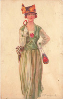 Illustrateur - Bompard S. - Jeune Femme Avec Ombrelle Et Petit Sac - Carte Postale Ancienne - Bompard, S.