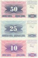 Bosnia And Herzegovina 10, 25 And 50 Dinara 1992 UNC, P-10, P-11 And P-12 - Bosnie-Herzegovine