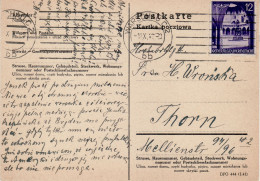 POLAND GENERAL GOVERNMENT 1943 POSTCARD SENT FROM WARSZAWA TO TORUŃ - General Government
