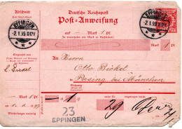 59396 - Deutsches Reich - 1899 - 10Pfg GAPostanw Krone & Adler (Mgl) EPPINGEN -> PASING - Brieven En Documenten