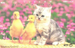Japan:Used Phonecard, NTT, 105 Units, Cat, Kitten, Chicks - Chats
