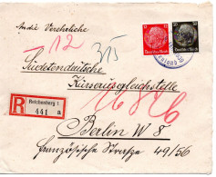 59413 - Deutsches Reich / Sudetenland - 1939 - 30Pfg Hindenburg MiF A R-Bf NotStpl REICHENBERG -> BERLIN - Lettres & Documents