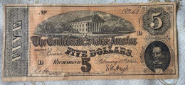 THE CONFEDERATE STATES AMERICA ,FIVE DOLLARS, 1864 - Confederate (1861-1864)