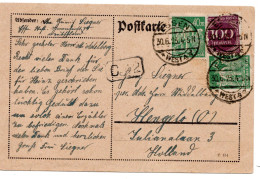 59434 - Deutsches Reich - 1923 - 100M MiF A Kte ESSEN -> Niederlande - Lettres & Documents