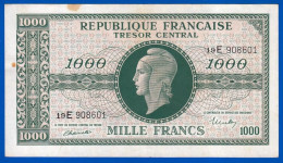 1000 FRANCS MARIANNE BILLET DU TRÉSOR DU 4 JUIN 1945 RÉPUBLIQUE FRANÇAISE N° 19 E 908601 TÂCHES Serbon63 - 1943-1945 Maríanne