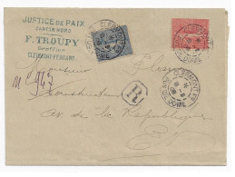 CLERMONT Puy De Dôme Lettre Recommandée Justice De Paix Semeuse Lignée 10c 25c Yv 129 132 Ob 1908 - Mechanical Postmarks (Other)