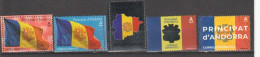 ANDORRA.  FLAGS/ BANDERAS / DRAPEAUX.   5 Timbres Neufs ** Tous Differents. - Neufs