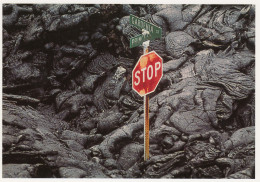 Big Island Of Hawaii, Kilauea Volcano Lava Flow And Street Sign, C1990s/2000s Vintage Postcard - Hawaï