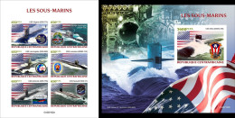 Centrafrica 2023, Submarines, 6val In BF+BF IMPERFORATED - Duikboten