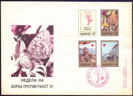 YUGOSLAVIA - JUGOSLAVIA - RED CROSS - CANCER BUTTERFLIES - FDC - 1991 - Liefdadigheid