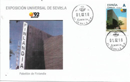 SPAIN. COVER EXPO'92 SEVILLA. FINLAND PAVILION - Covers & Documents