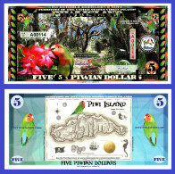 Piwi Islands $5, Piwi At St. Thomas, Gold Foil Segmented Security Strip UNC - Other - Oceania