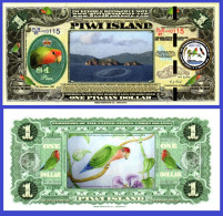 Piwi Islands $1, Lovebird "Piwi", Island, Gold Foil Segmented Security Strip UNC - Altri – Oceania