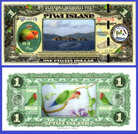 Piwi Islands $1, Lovebird "Piwi", Island, Gold Foil Segmented Security Strip UNC - Other - Oceania
